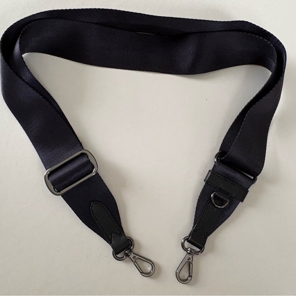 New MZ Wallace Navy Nylon  Adjustable Bag Strap with Black Leather Accents